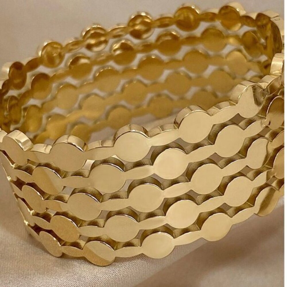 Modern Gold Statement Bangle Polished Multi-Row C… - image 3